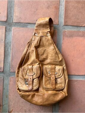 Leather Sling Backpack in Tan - Unbranded